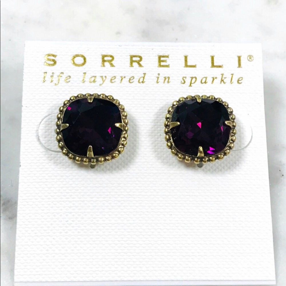 Sorrelli Amethyst Cushion Crystal/Ant.Gold Earring
